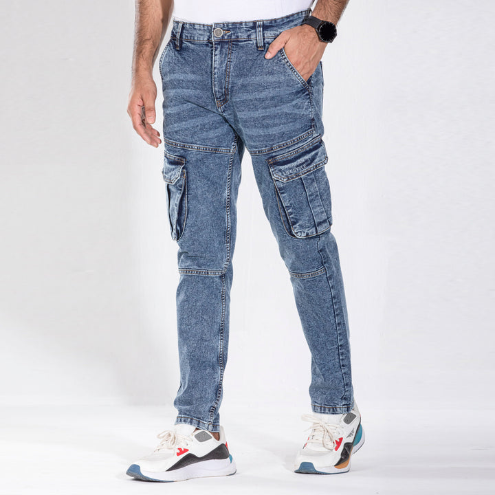 Mens Premium Denim Cargo - Mid Blue