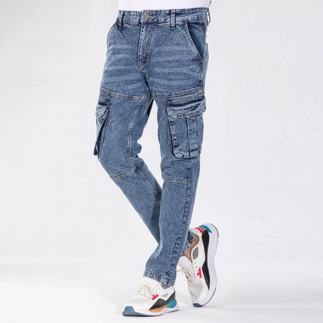 Mens Premium Denim Cargo - Mid Blue