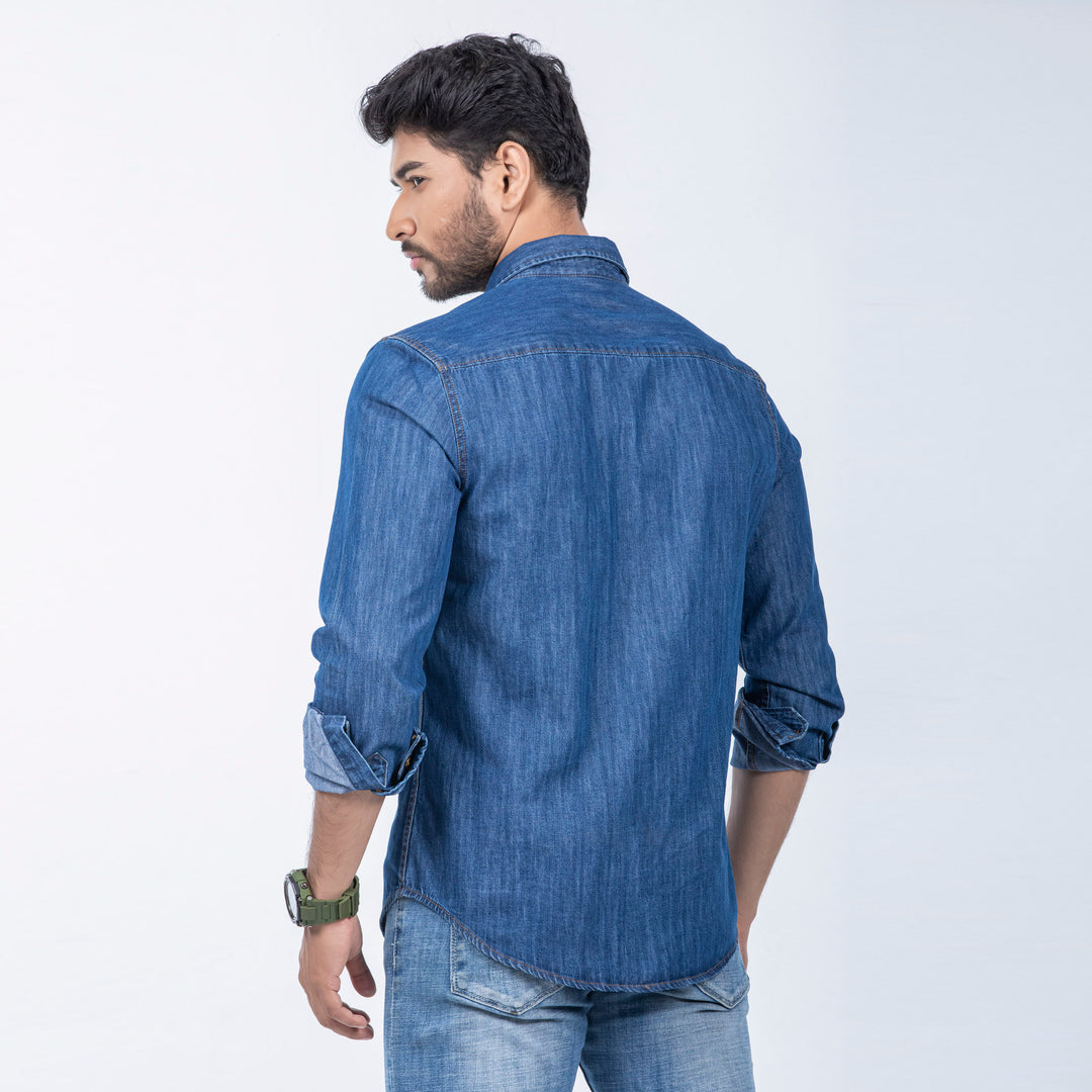 Mens Premium Denim Shirt - Deep Blue