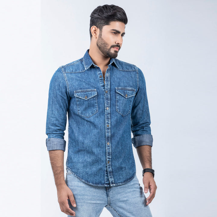 Mens Premium Denim Shirt - Blue