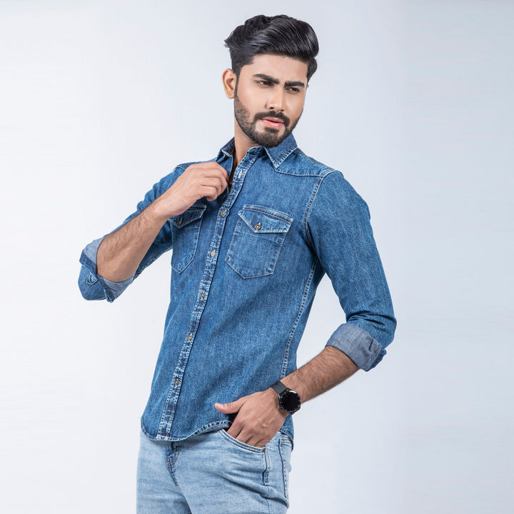 Mens Premium Denim Shirt - Blue