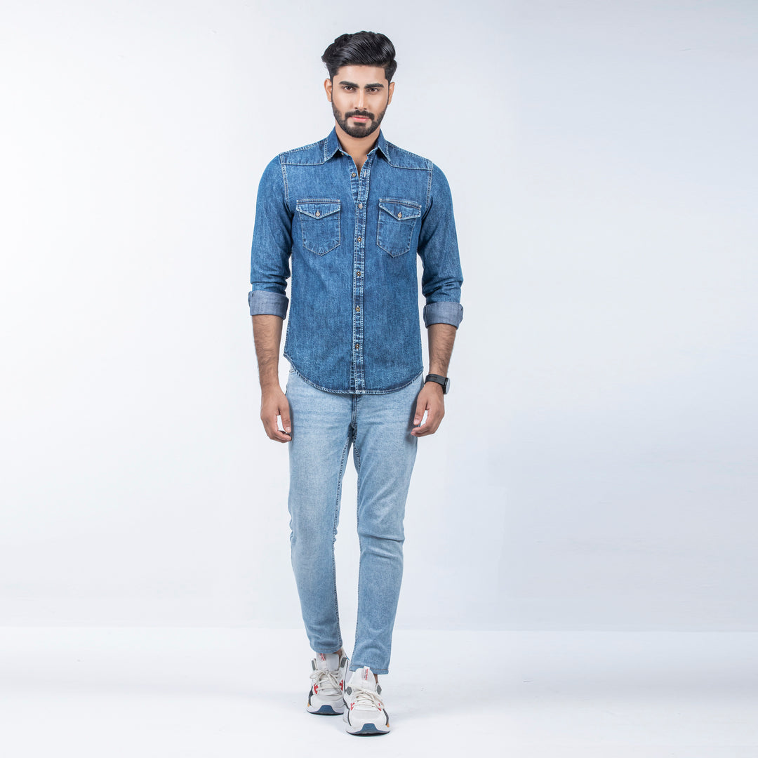 Mens Premium Denim Shirt - Blue