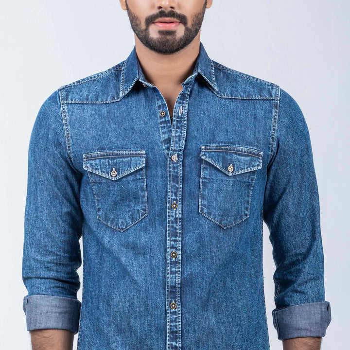 Mens Premium Denim Shirt - Blue