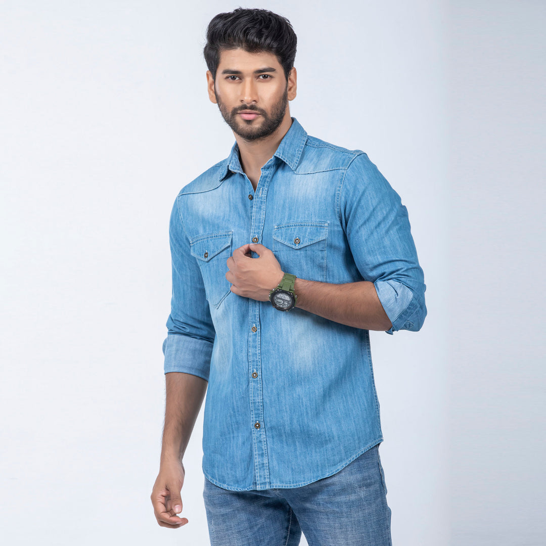 Mens Premium Denim Shirt - Light Blue