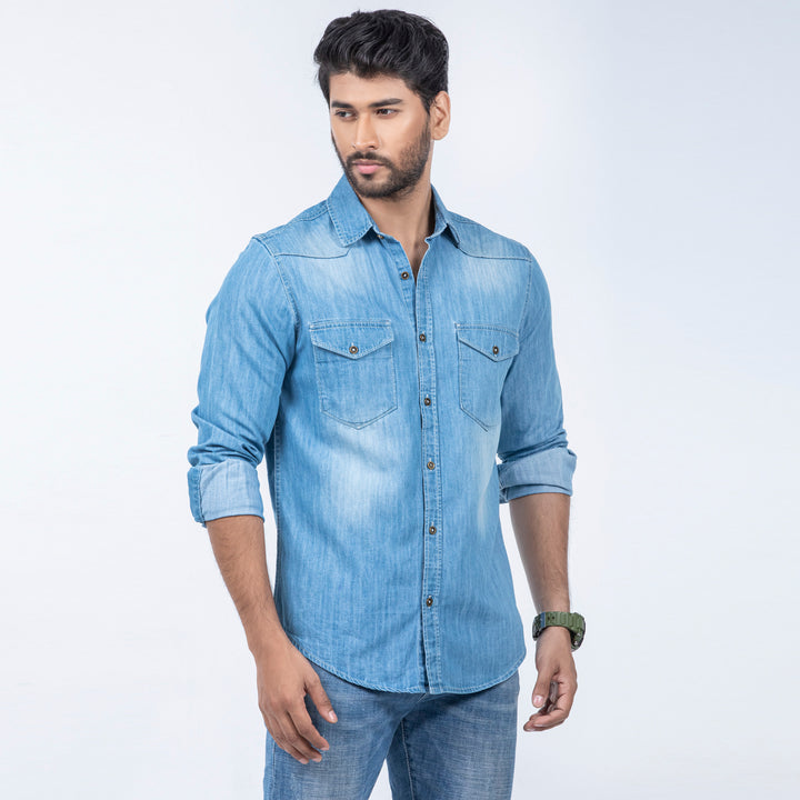 Mens Premium Denim Shirt - Light Blue