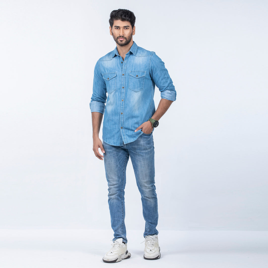 Mens Premium Denim Shirt - Light Blue