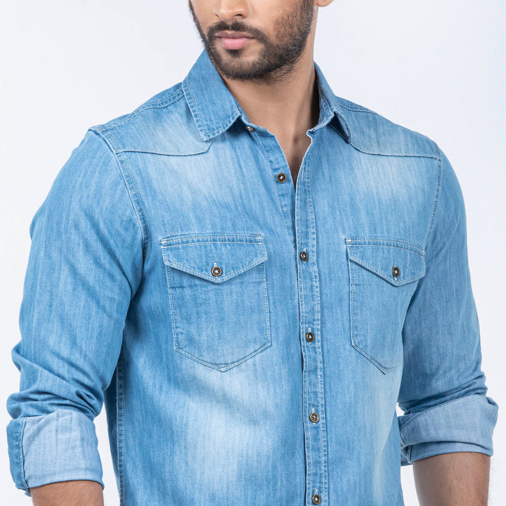 Mens Premium Denim Shirt - Light Blue